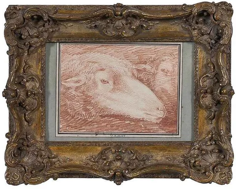 Jean-Baptiste Huet, Study of Sheep, red chalk on laid paper