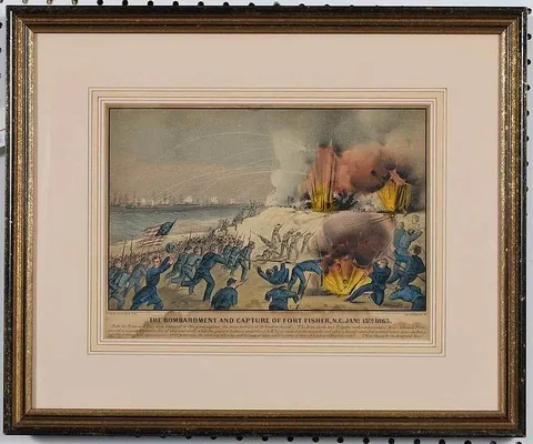 Bombardment and Capture of Fort Fisher, N.C. Jany. 15th 1865 by Currier & Ives, hand colored lithograph, sold Mar 2020
