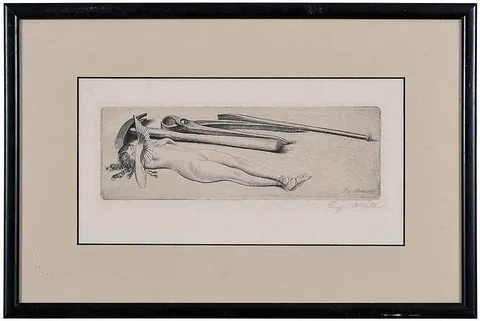 Richard Mller, Nude with Fan and Tools, etching