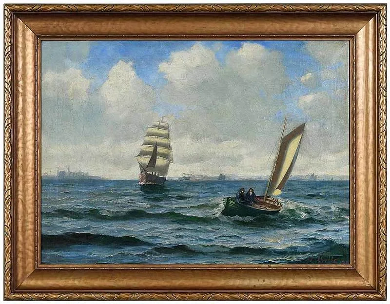 Wilhelm Victor Bille, Boats off the Coast, oil on canvas