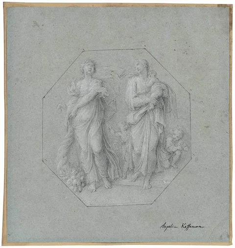 Angelika Kauffmann, Allegory of Abundance, pencil and watercolor on blue/green laid paper