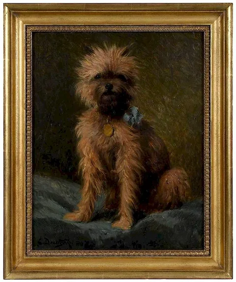 Ludwig Deutsch, Terrier with Blue Ribbon, oil on panel