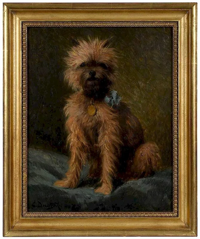 Ludwig Deutsch, Terrier with Blue Ribbon, oil on panel