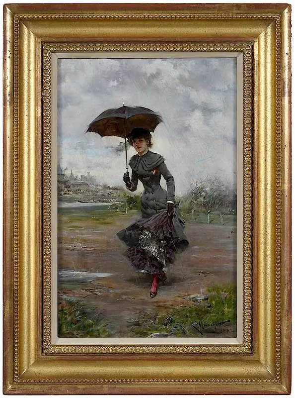 Ludovico Marchetti, Jeune Parisienne au Parapluie, oil on panel