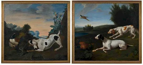 Jean-Baptiste Oudry, A pair: Pointers Flushing Pheasants, oil on canvas