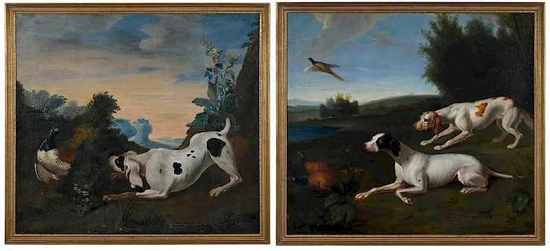 A pair: Pointers Flushing Pheasants by Jean-Baptiste Oudry, oil on canvas, sold Feb 2020