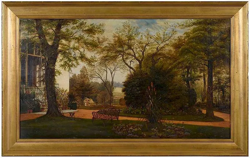 F. Hold, View of an English Garden, oil on canvas