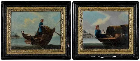 George Chinnery, A Pair: Southern Chinese Boat Women (Tanka), oil on canvas