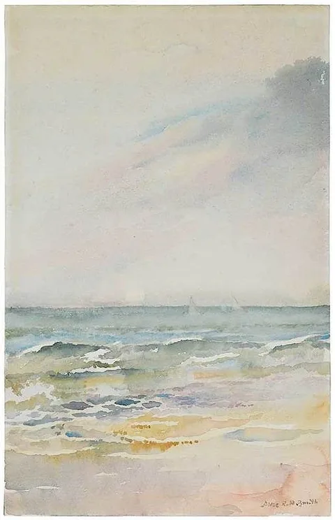 Alice Ravenel Huger Smith, Seascape with Sail boats, watercolor on paper on board
