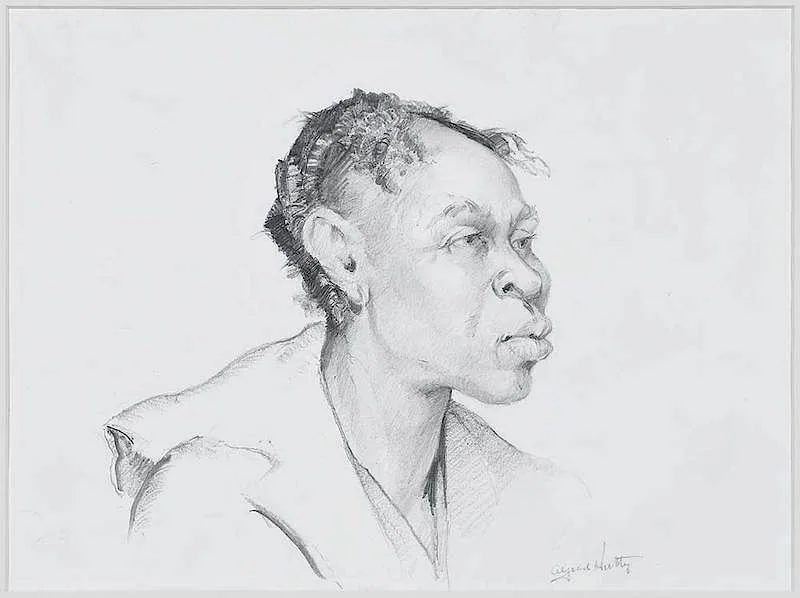 Two sided sketch: the first a Portrait by Alfred Heber Hutty, graphite on paper, sold Feb 2020