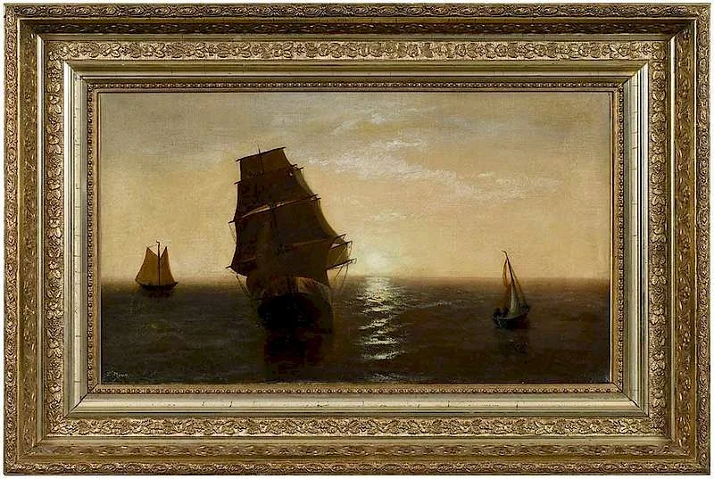 Sailing Ships by Edward Moran, oil on canvas, sold Feb 2020