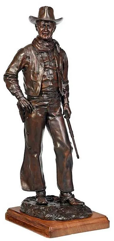 Jesse Corsaut, John Wayne, patinated bronze on wood base