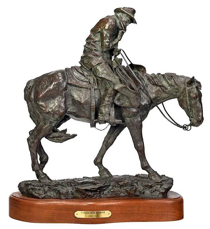 I Coulda Been a Lawyer by Jimmy Don Cox, 1985, patinated bronze on wood base, sold Feb 2020