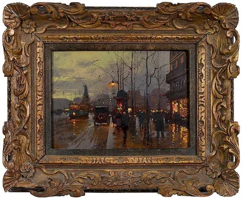 Édouard Cortès, Place de la République le Soir, circa 1930, oil on artist board