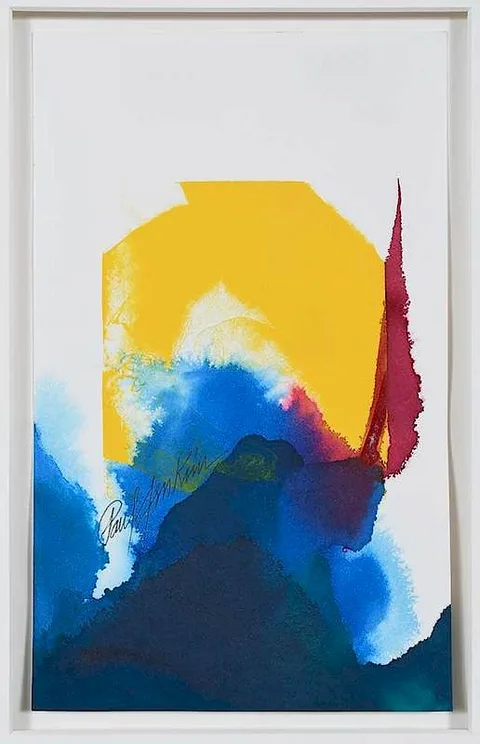 Paul Jenkins, Red on Yellow, 2000, watercolor on lithograph