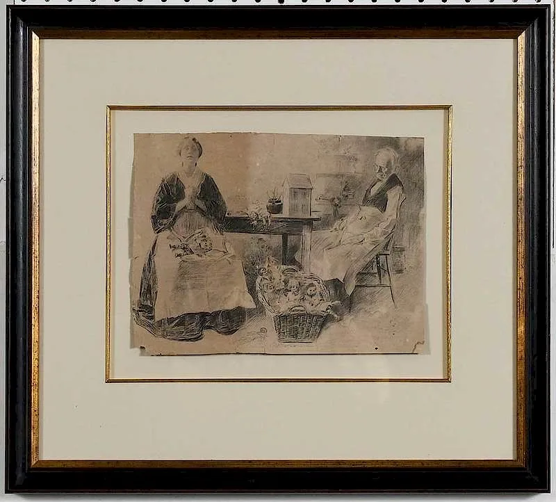 The Doll Maker by Charles Dana Gibson, pencil on  paper, sold Feb 2020