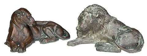 Nina Akamu, A pair: Lion and Lioness, 1982, patinated bronze