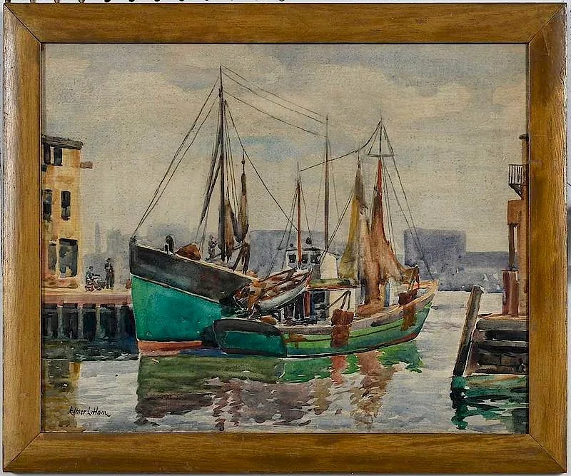 Elmer L. Ham, ˜Boston Dockside, 1917, watercolor on heavy paper