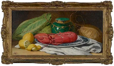 Charles Thomas Bale, Still Life with Lobster, oil in canvas