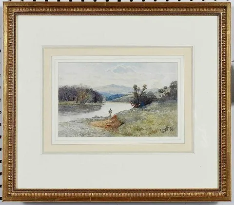 Tom Scott, Fisherman on a River, watercolor on paper
