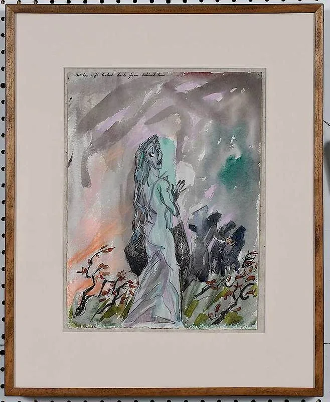 Emlen Etting, But his wife looked back from behind him.., watercolor and ink on paper
