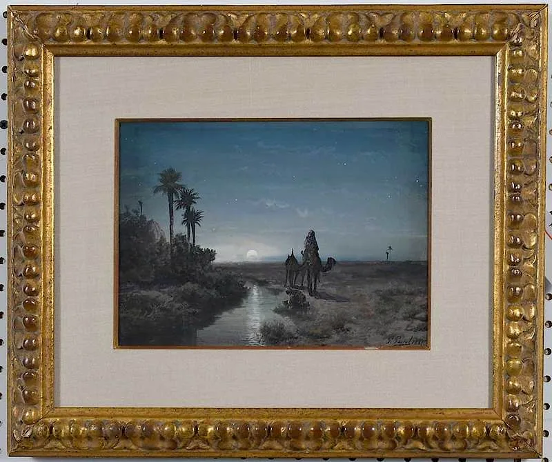 Paul B. Pascal, An Oasis in the Moonlight, 1887, gouache