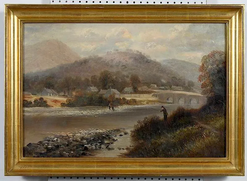 Edward Priestly, Fisherman on a River, oil on canvas