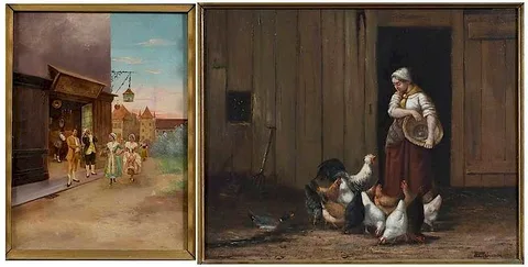 William T. Robinson, Two: Lady Feeding Chicks, oil on panel