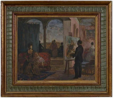 Study for Artist and Models by Feodor Zakharov, oil on fiber board, sold Dec 2019