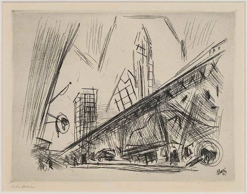 Downtown, The El by John Marin, etching on wove paper, sold Dec 2019