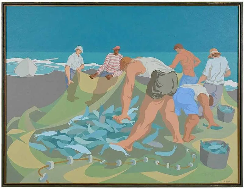 Sorting the Catch by Claude Howell, oil on canvas, sold Dec 2019