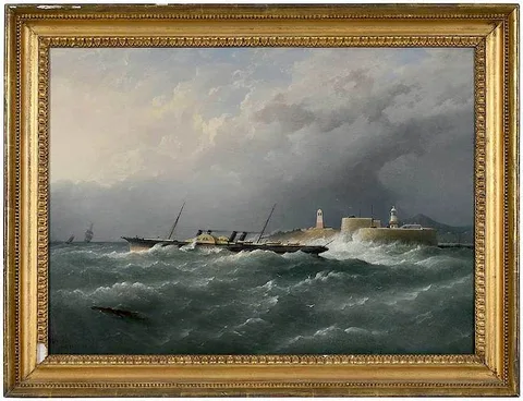 Richard Brydges Beechey, Holyhead Steamer Leaving Kingston Harbor, oil on canvas