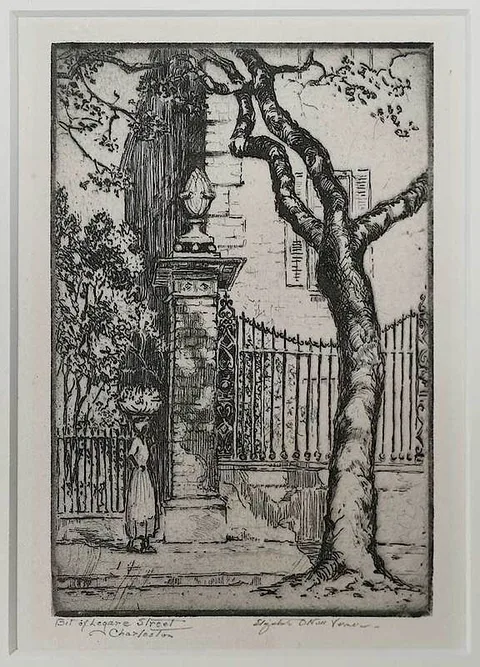 Bit of Legare Street, Charleston by Elizabeth O'Neill Verner, etching, sold Dec 2019