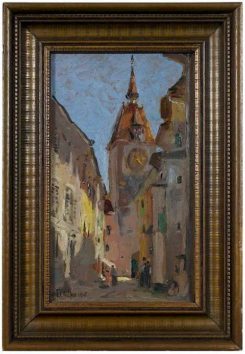 Colin Campbell Cooper, In a Swiss Village, 1905, oil on board