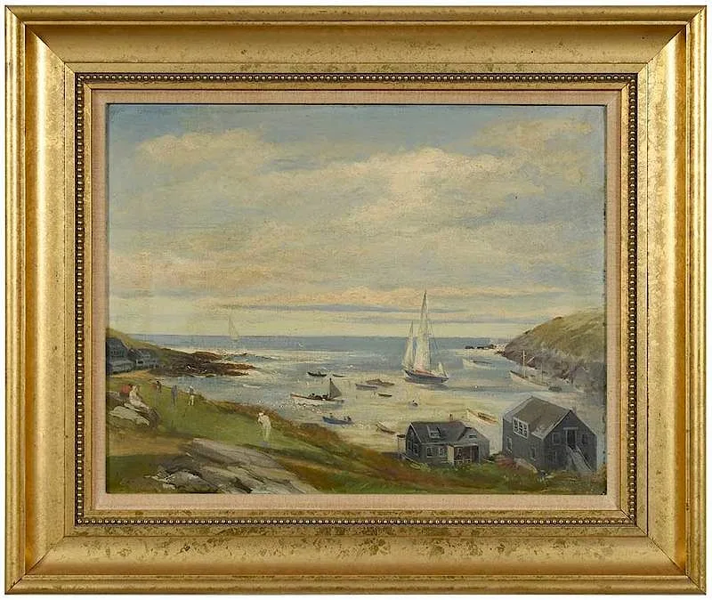 Howard Hall Darnell, Monhegan Island Harbor, Maine, oil on canvasboard