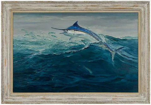 William Goadby Lawrence, Marlin Breaching (The Beginning of a Feast), oil on canvas