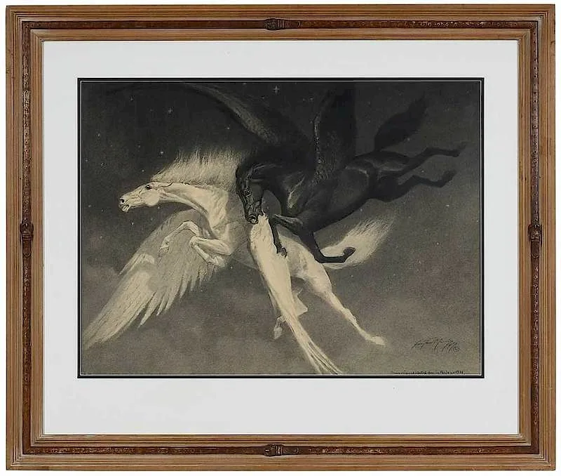 George Ford Morris, Black and White Pegasus, pencil and charcoal on paper