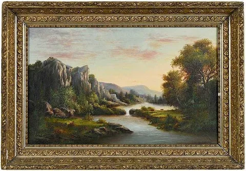 Wilhelm Frerichs, River Gorge with Cattle, oil on canvas