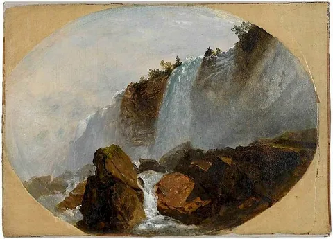 John Frederick Kensett, Niagara Falls, c. 1850-55, oil on paper mounted on canvas (colourman supplied medium)