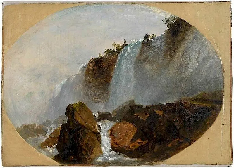 John Frederick Kensett, Niagara Falls, c. 1850-55, oil on paper mounted on canvas (colourman supplied medium)