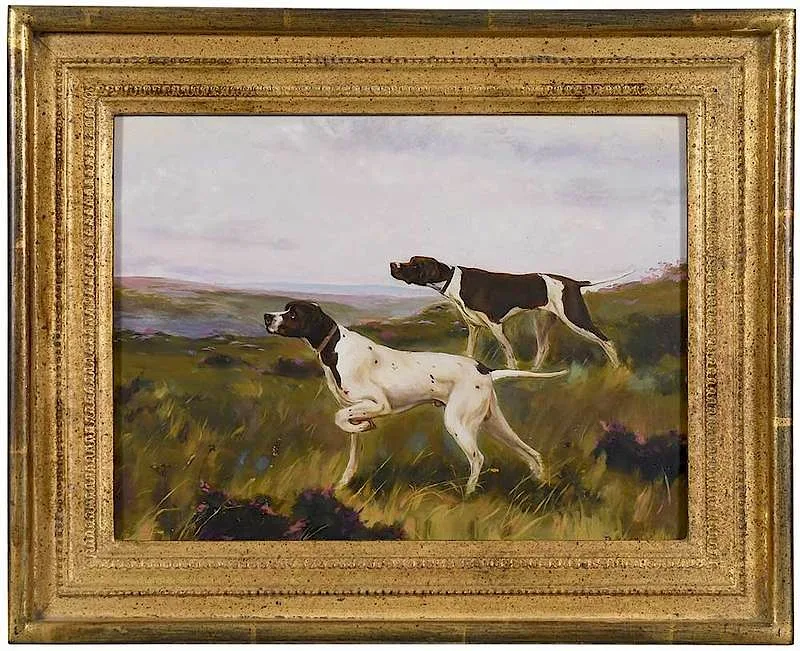 American School, Pair of Pointers, oil on board