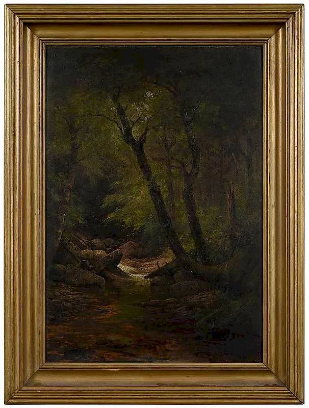 Wooded Interior by Edward Hill, 1880, oil on canvas, sold Dec 2019