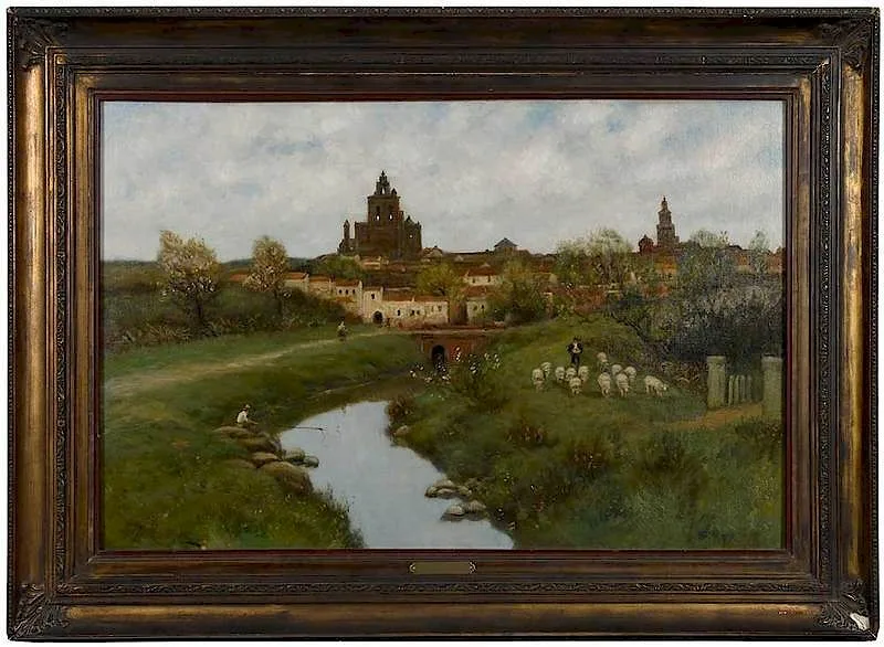 Marie Lefevre, Outside a Village in Spring, oil on canvas
