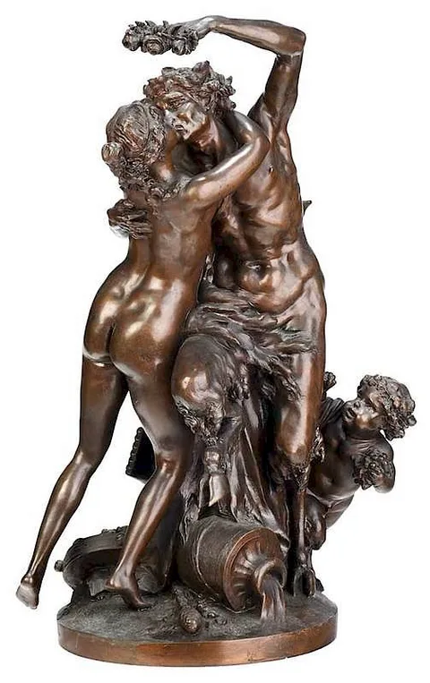 Bacchanalian Figural group, Pan with a Nymph by Michel Clodion, patinated bronze, sold Dec 2019