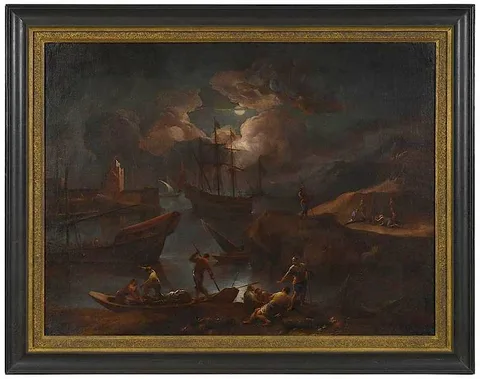 Joseph Vernet, Nocturnal Coastal Scene with Fishermen, oil on canvas