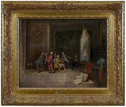 Gentlemen Contemplating a Painting by Josef Egon Frank, oil on canvas, sold Dec 2019