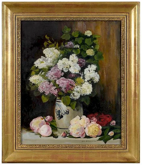 Otto Scholderer, Still Life with Peonies and Lilacs, oil on canvas