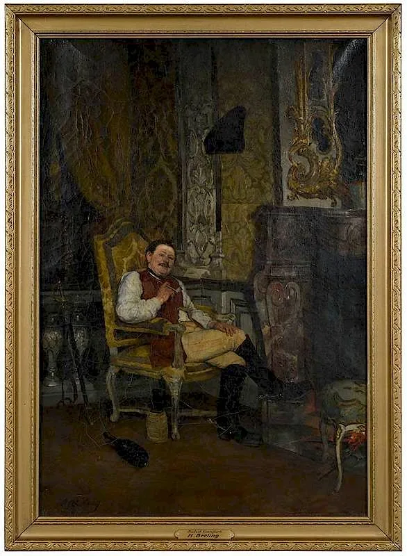 Solid Comfort After the Hunt by Heinrich Breling, oil on canvas, offered Dec 2019