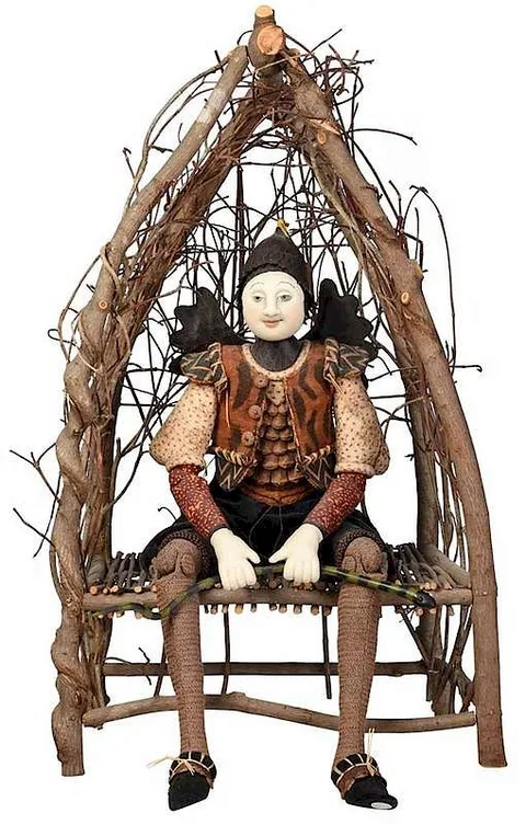 Akira Blount, Seated figure in twig chair, mixed media