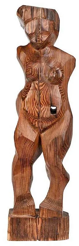 Nude by Israel Jack Levitan, carved yellow pine said to be hewn from a tie for the 3rd Ave El track, offered Dec 2019